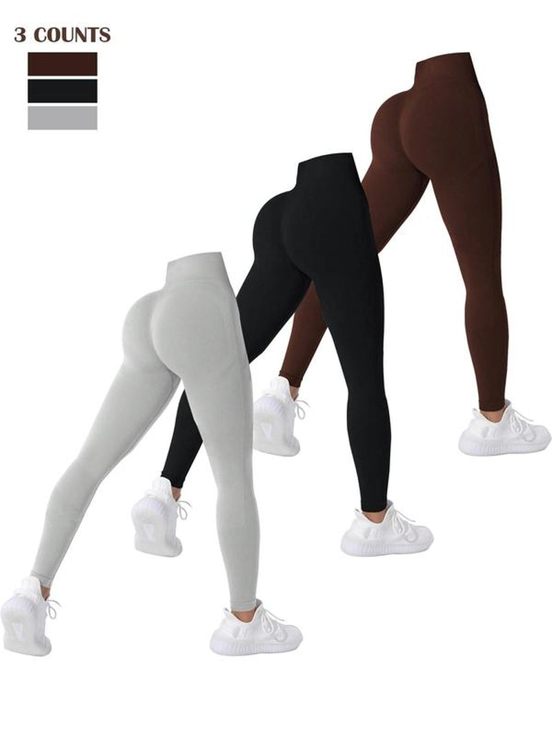 Women'S Solid High Waist Sports Leggings, Breathable Comfortable High Stretch Yoga Leggings, Ladies Sportswear for Indoor Outdoor Wear