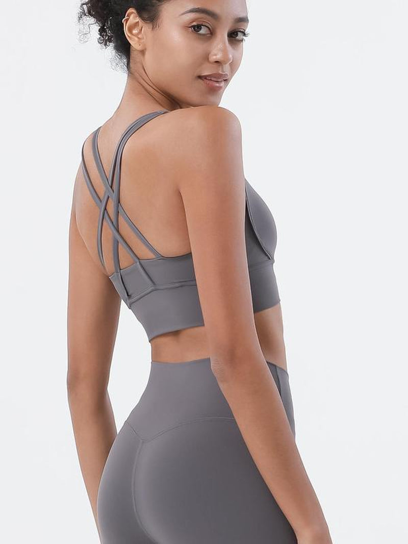 Women'S Solid Criss Cross Back Sports Bra, Breathable Comfortable Sports Bra, Ladies Sportswear for Indoor Outdoor Wear