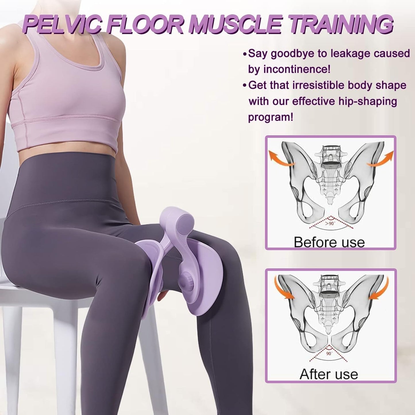 Thigh Master 35Lb Pelvic Floor Exercise Devices Inner Thigh Kegel Exerciser Pelvic Floor Muscle Workout Equipment Train for Home Hip under Desk Exercise Men Women with Band