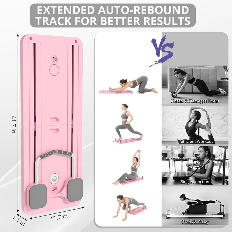 Multi-Functional Ab Exercise Board with Foldable Homepilates Reformer, Knee Mat, Timer, and Resistance Bands Forabdominal & Core Strength Training