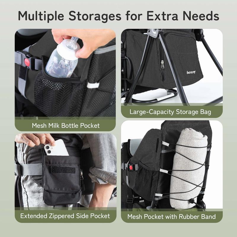 Besrey Backpack Carrier, Toddler Hiking Backpack with Safety 3-Height Seat, Adjustable Straps & Waist Belt, Foldable Frame Lightweight Large Capacity Child Carrier for Hiking Hip Seat Baby Carriers Baby Gear,Cozy
