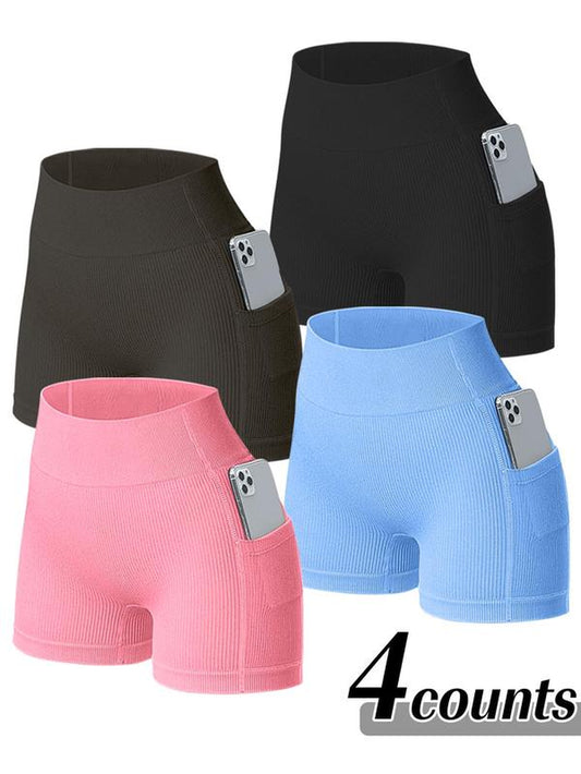 Women'S Solid Color Sports Shorts, High Stretch Seamless Skinny Shorts, Ladies Sportswear for Indoor Outdoor Wear