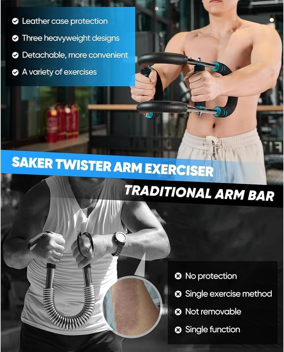 Twister Arm Trainer, Twister Arm Exerciser, Adjustable Spring Workout Bar, Forearm Triceps Chest Enhanced Exercise Strengthener,Portable Home Fitness Equipment