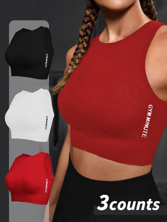 Women'S Solid Color Racer Back Crop Sports Tank Top, Breathable Moisture Wicking Quick Drying Sports Top, Ladies Sportswear for Indoor Outdoor Wear