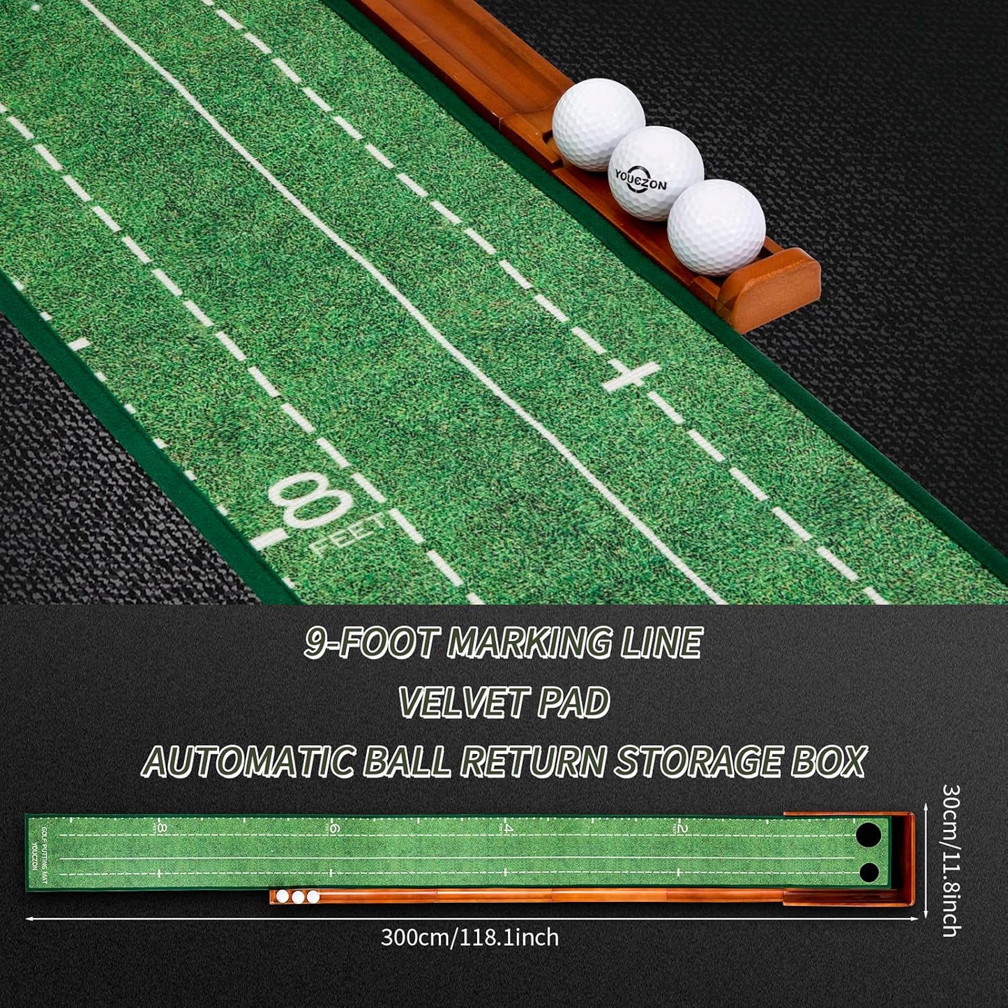 Putting Green Indoor,Wrinkle-Free Golf Mat with Auto Ball Return - Durable Solid Wood Base, Luxurious Velvet Surface - Ideal for Home or Office