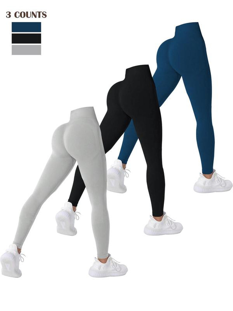 Women'S Solid High Waist Sports Leggings, Breathable Comfortable High Stretch Yoga Leggings, Ladies Sportswear for Indoor Outdoor Wear