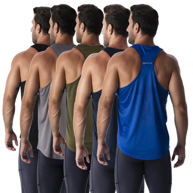 5 Pack Men'S Tank Top Sleeveless Sports Tops Breathable Y Suit Shorts, Solid Colour Simple Running Exercise Men'S Tank Top, Workout Muscle Shirt, Mentank Top