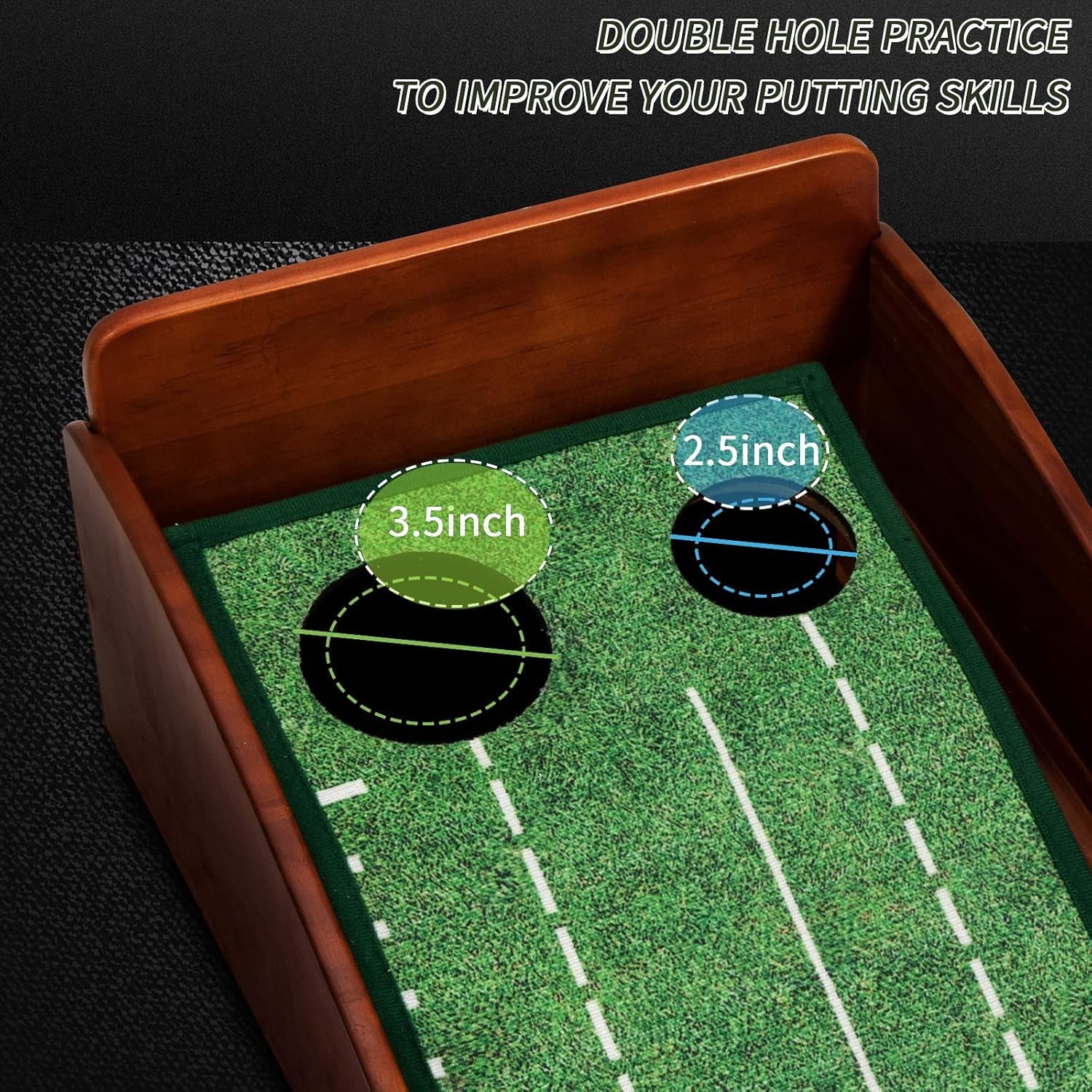 Putting Green Indoor,Wrinkle-Free Golf Mat with Auto Ball Return - Durable Solid Wood Base, Luxurious Velvet Surface - Ideal for Home or Office