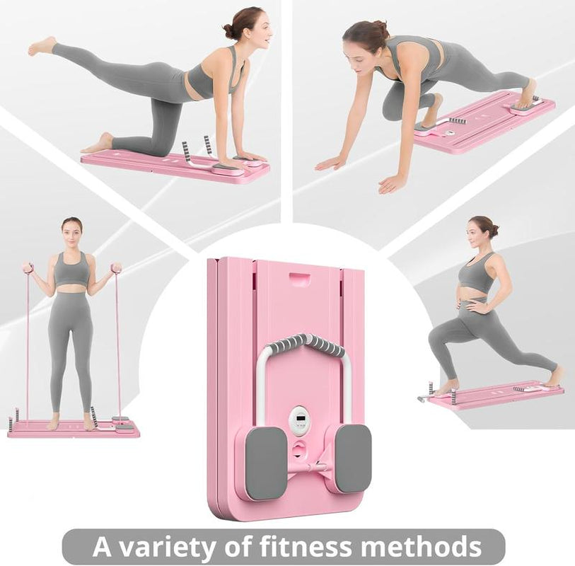 Multi-Functional Ab Exercise Board with Foldable Homepilates Reformer, Knee Mat, Timer, and Resistance Bands Forabdominal & Core Strength Training