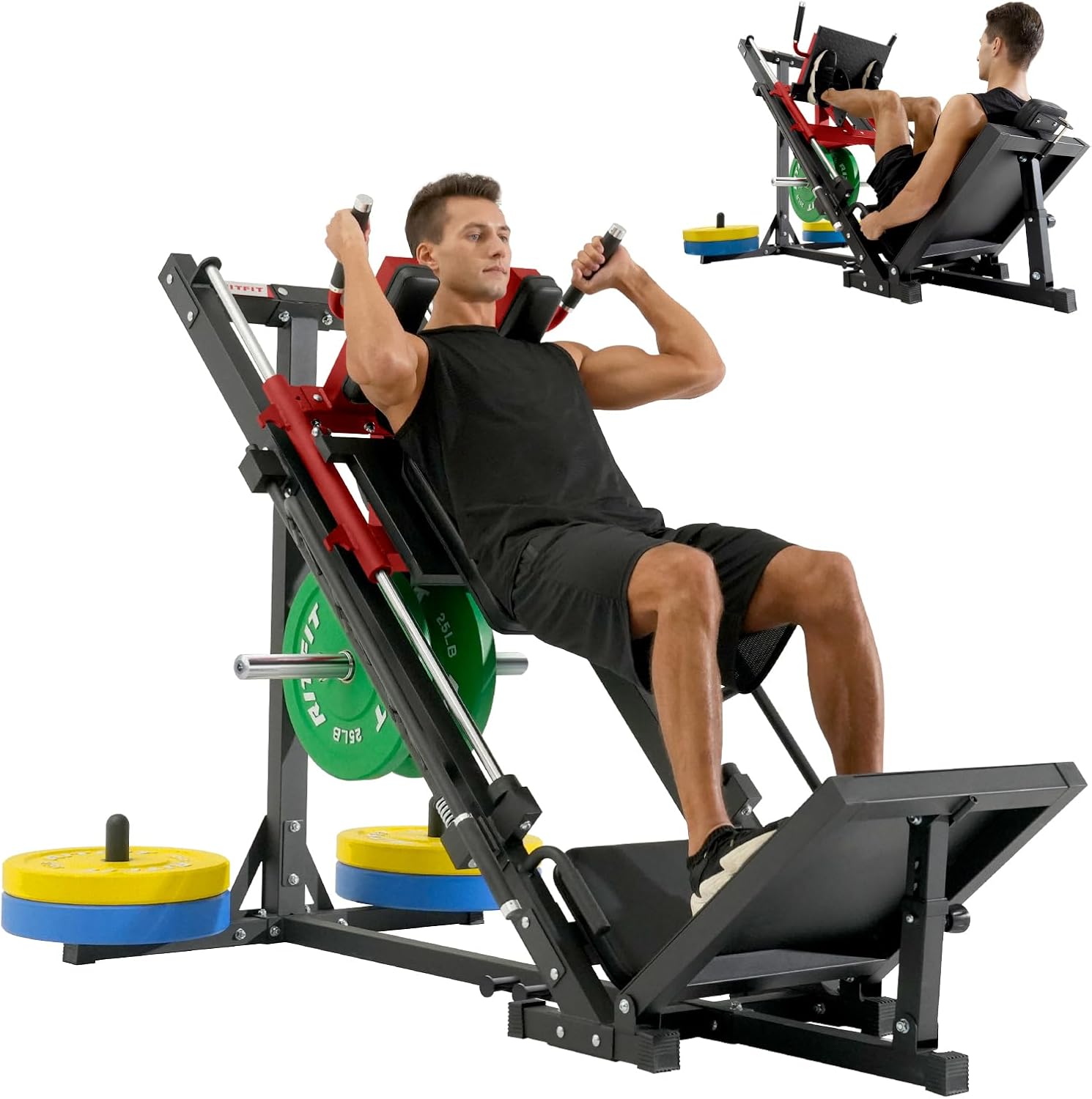 Leg Press Hack Squat Machine, Professional Adjustable Leg Press Machine for Home Gym with Linear Bearing, Specialty Hack Squat Machine for Full Lower Body Workout with Weight Storage Posts