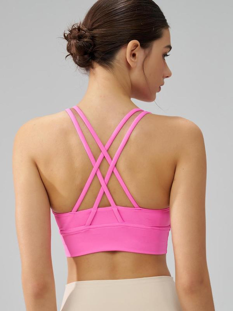 Women'S Solid Criss Cross Back Sports Bra, Breathable Comfortable Sports Bra, Ladies Sportswear for Indoor Outdoor Wear