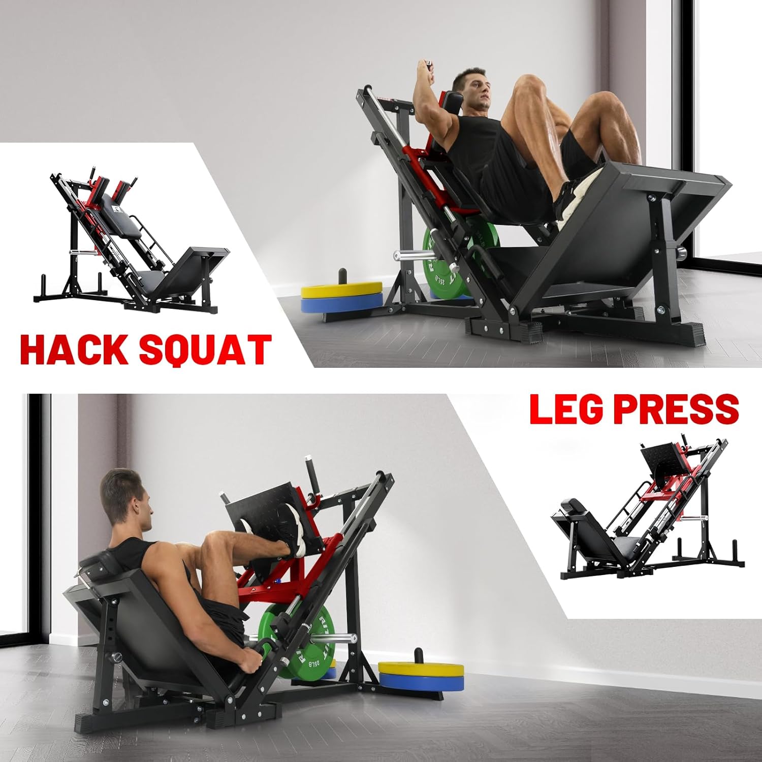 Leg Press Hack Squat Machine, Professional Adjustable Leg Press Machine for Home Gym with Linear Bearing, Specialty Hack Squat Machine for Full Lower Body Workout with Weight Storage Posts