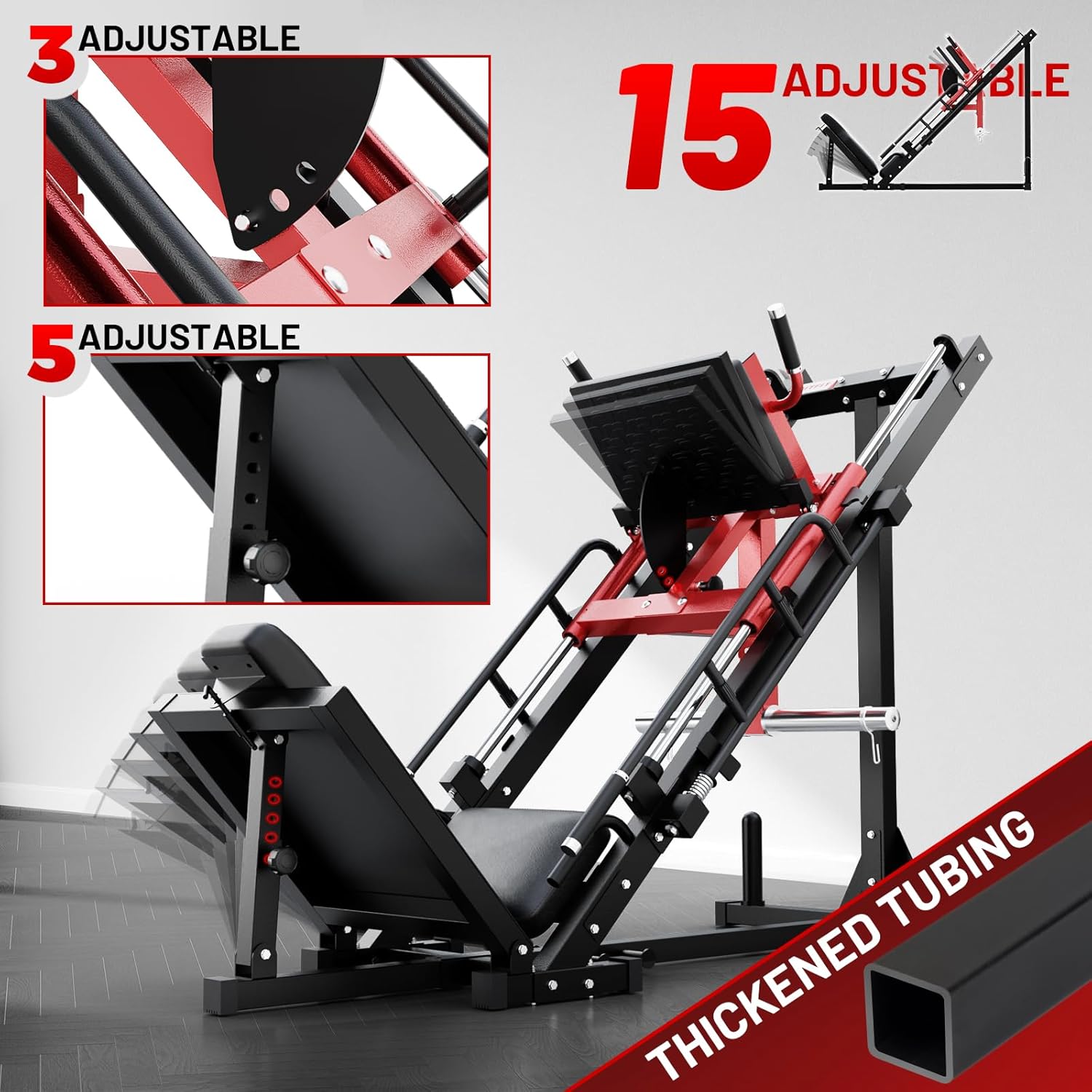 Leg Press Hack Squat Machine, Professional Adjustable Leg Press Machine for Home Gym with Linear Bearing, Specialty Hack Squat Machine for Full Lower Body Workout with Weight Storage Posts