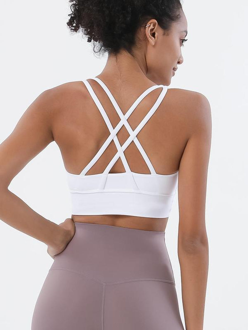 Women'S Solid Criss Cross Back Sports Bra, Breathable Comfortable Sports Bra, Ladies Sportswear for Indoor Outdoor Wear