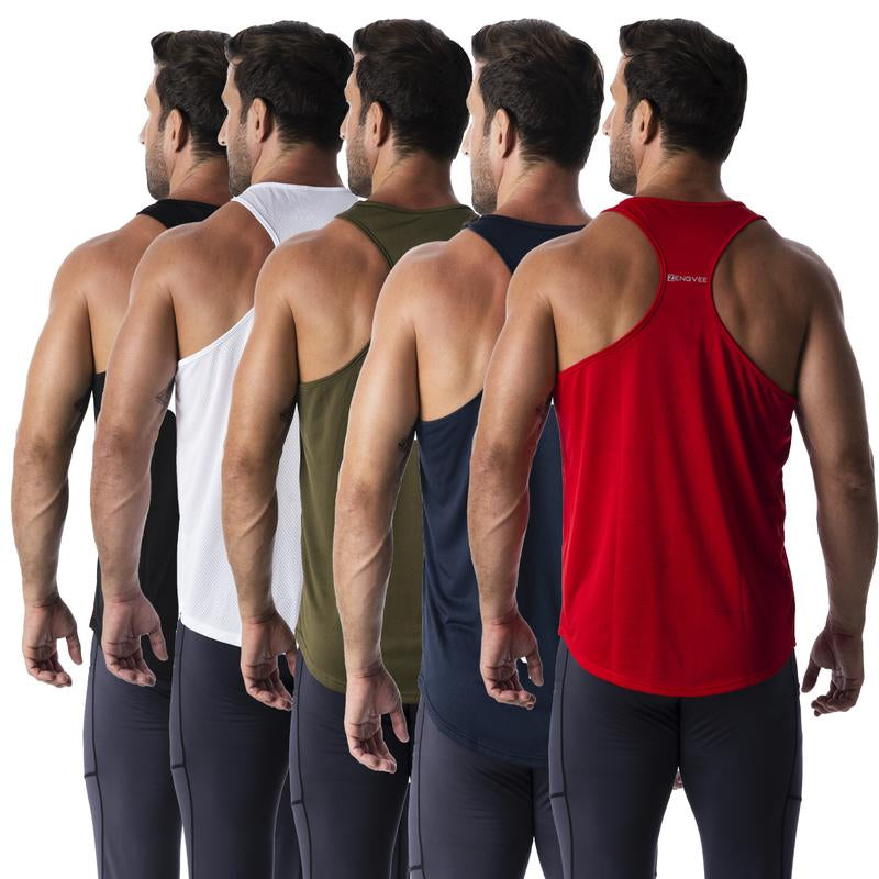 5 Pack Men'S Tank Top Sleeveless Sports Tops Breathable Y Suit Shorts, Solid Colour Simple Running Exercise Men'S Tank Top, Workout Muscle Shirt, Mentank Top