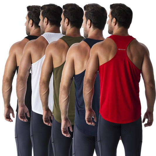 5 Pack Men'S Tank Top Sleeveless Sports Tops Breathable Y Suit Shorts, Solid Colour Simple Running Exercise Men'S Tank Top, Workout Muscle Shirt, Mentank Top