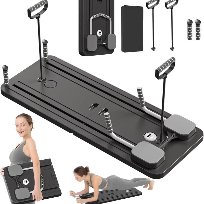 Multi-Functional Ab Exercise Board with Foldable Homepilates Reformer, Knee Mat, Timer, and Resistance Bands Forabdominal & Core Strength Training