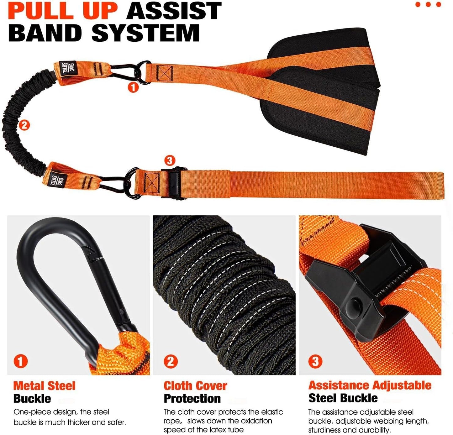 Pull up Assistance Bands, Heavy Duty Resistance Band for Pull up Bar, Adjustable Weight/Size with Fabric Feet/Knee Rest, Bands for Pull up Assist for Strength Training, Pull up Assist Band