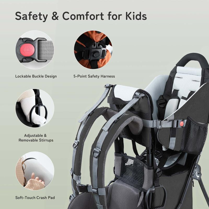 Besrey Backpack Carrier, Toddler Hiking Backpack with Safety 3-Height Seat, Adjustable Straps & Waist Belt, Foldable Frame Lightweight Large Capacity Child Carrier for Hiking Hip Seat Baby Carriers Baby Gear,Cozy