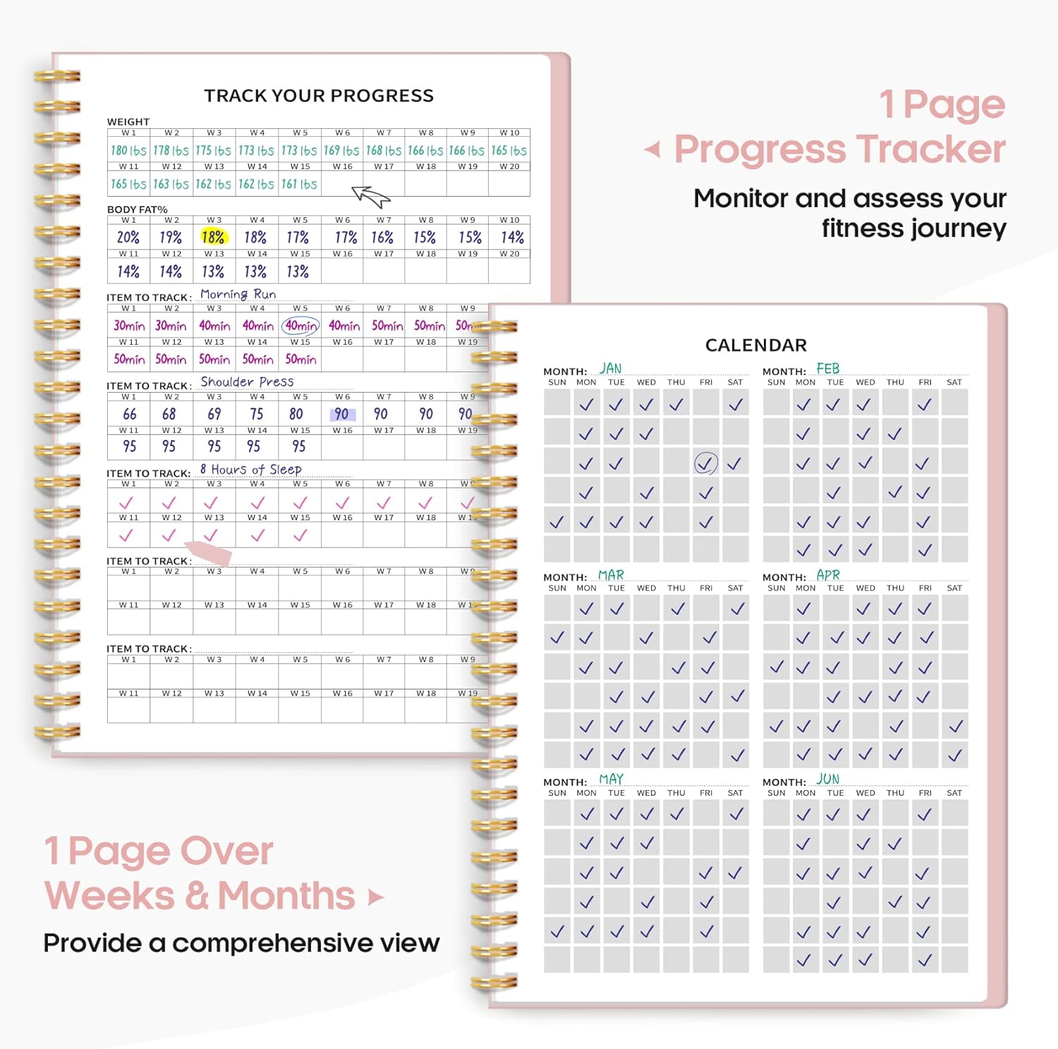 Fitness Workout Journal for Women & Men, A5(5.5" X 8.2") Workout Log Book Planner for Tracking, Progress, and Achieving Your Wellness Goals-Pink
