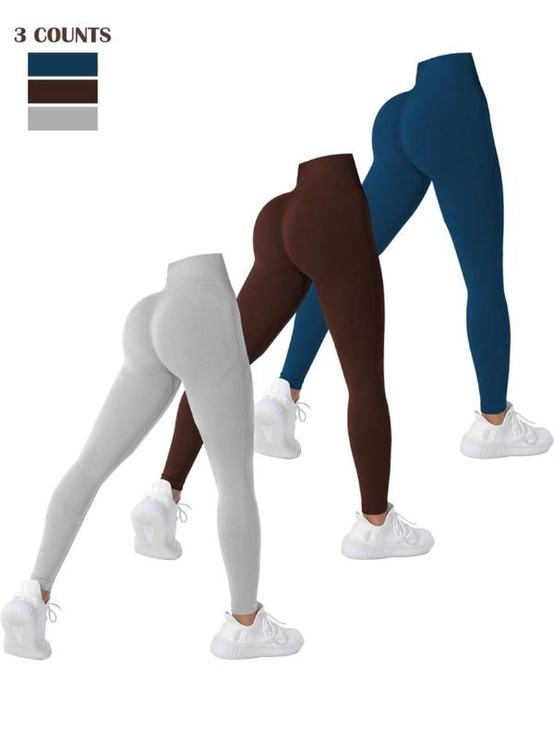 Women'S Solid High Waist Sports Leggings, Breathable Comfortable High Stretch Yoga Leggings, Ladies Sportswear for Indoor Outdoor Wear