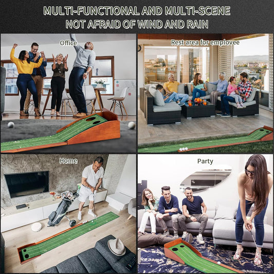 Putting Green Indoor,Wrinkle-Free Golf Mat with Auto Ball Return - Durable Solid Wood Base, Luxurious Velvet Surface - Ideal for Home or Office