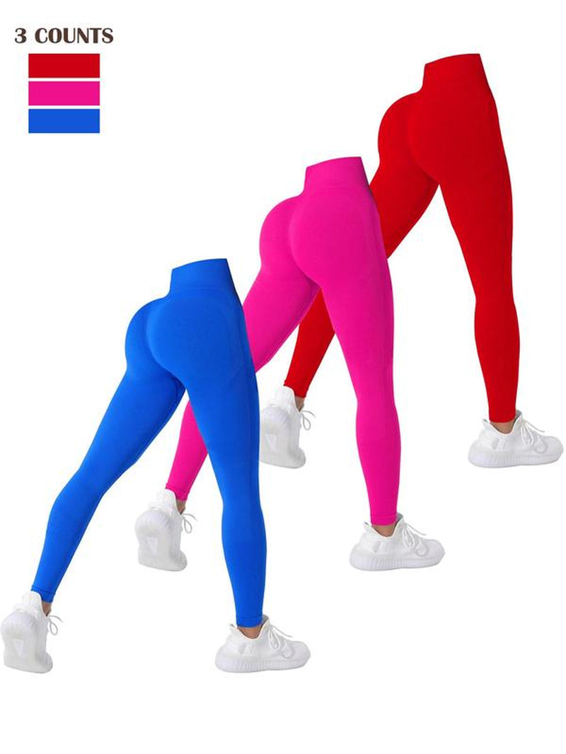 Women'S Solid High Waist Sports Leggings, Breathable Comfortable High Stretch Yoga Leggings, Ladies Sportswear for Indoor Outdoor Wear