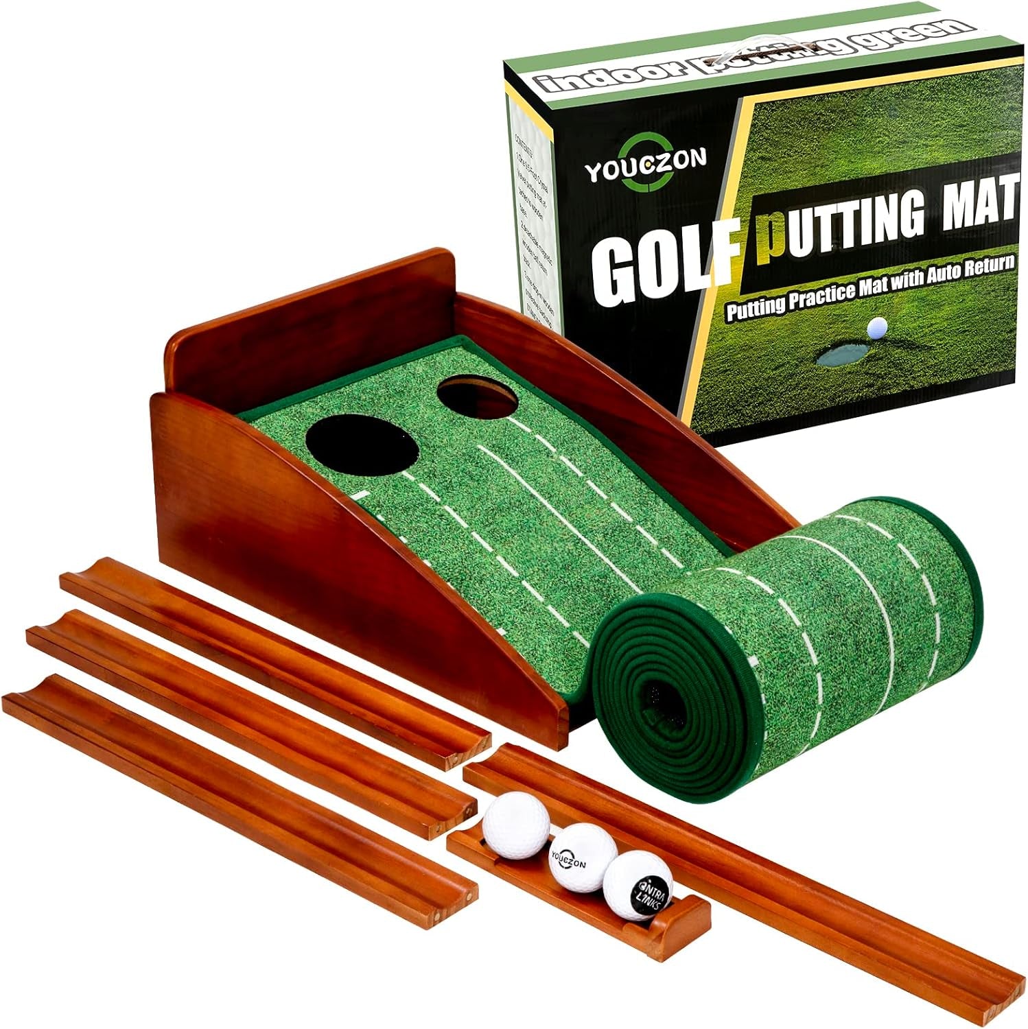 Putting Green Indoor,Wrinkle-Free Golf Mat with Auto Ball Return - Durable Solid Wood Base, Luxurious Velvet Surface - Ideal for Home or Office