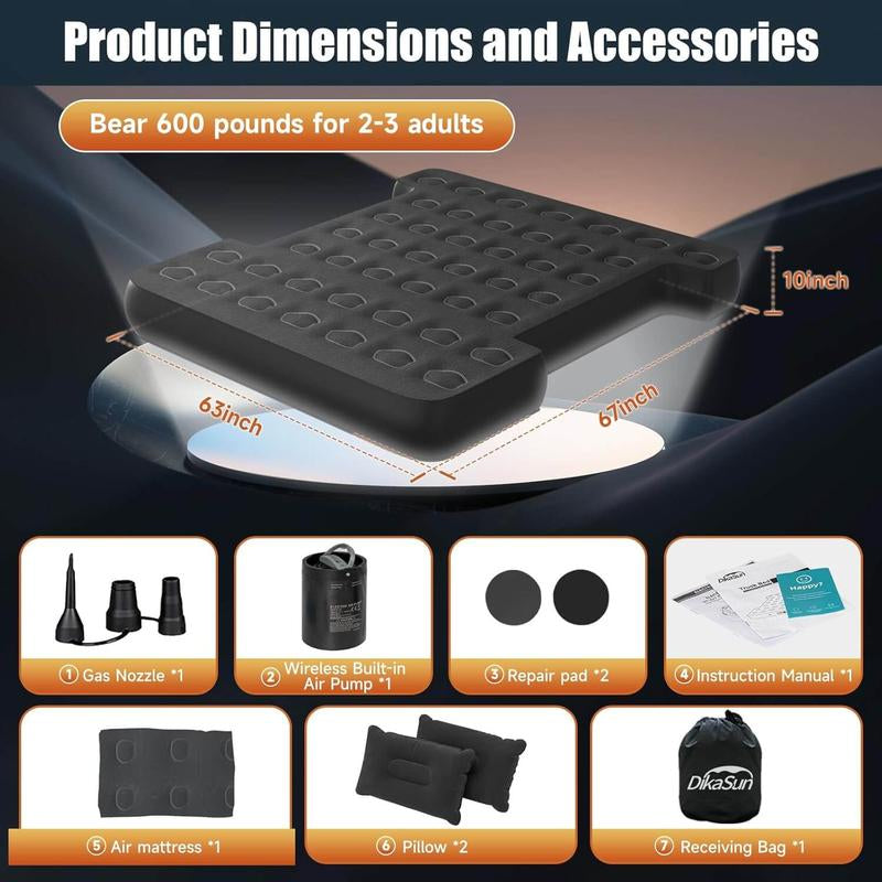 Truck Bed Air Mattress 5.5'-5.8' Cordless Rechargeable Inflatable Truck Bed Mattress, Blow up Full Size Short Pickup Truck Sleeping Pad for Camping