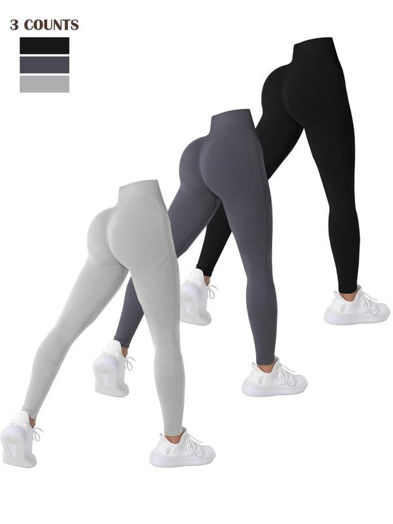 Women'S Solid High Waist Sports Leggings, Breathable Comfortable High Stretch Yoga Leggings, Ladies Sportswear for Indoor Outdoor Wear