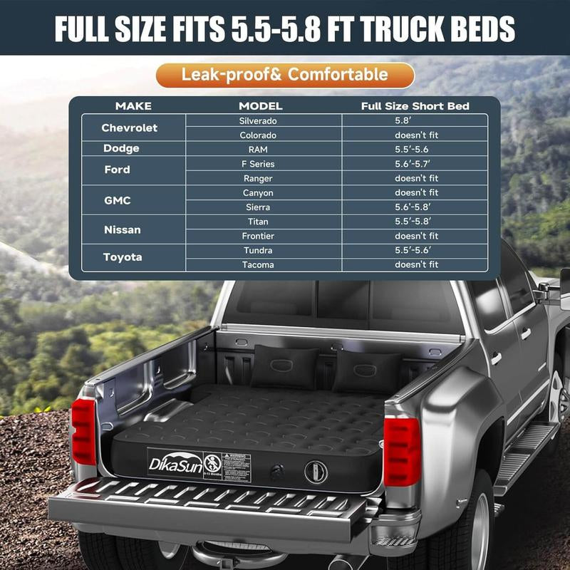 Truck Bed Air Mattress 5.5'-5.8' Cordless Rechargeable Inflatable Truck Bed Mattress, Blow up Full Size Short Pickup Truck Sleeping Pad for Camping