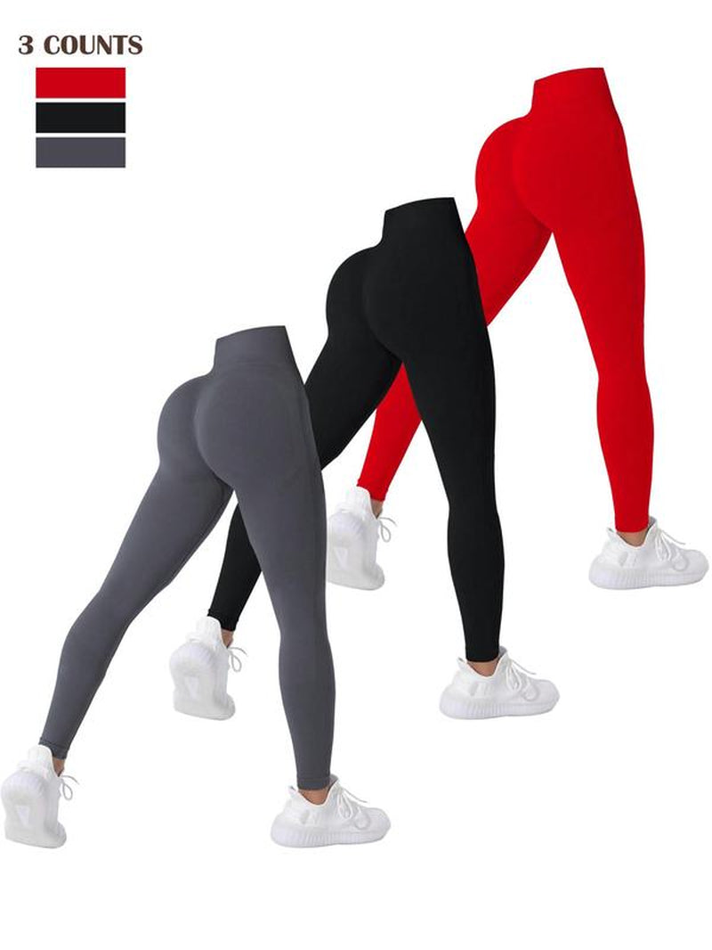 Women'S Solid High Waist Sports Leggings, Breathable Comfortable High Stretch Yoga Leggings, Ladies Sportswear for Indoor Outdoor Wear