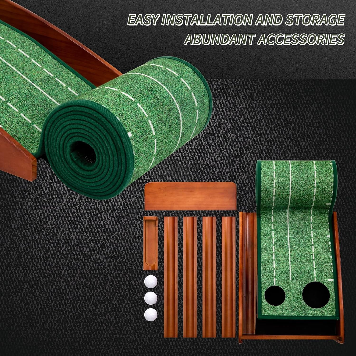 Putting Green Indoor,Wrinkle-Free Golf Mat with Auto Ball Return - Durable Solid Wood Base, Luxurious Velvet Surface - Ideal for Home or Office
