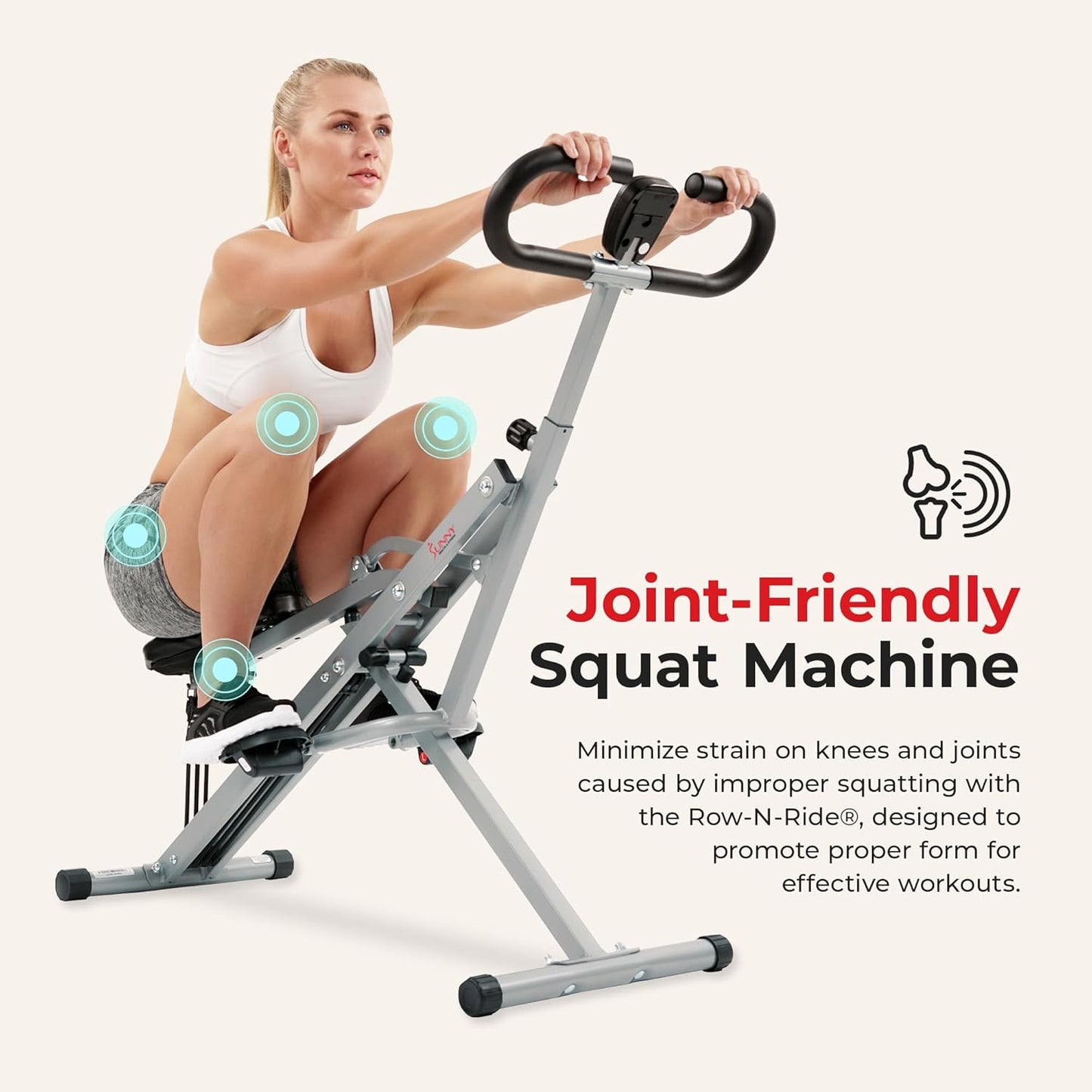 Row-N-Ride Squat Assist Trainer, Foldable & Easy Setup Exercise Equipment W/Adjustable Resistance, Home Gym Training Machine for Arm, Glute & Leg Workout, Optional in Colors