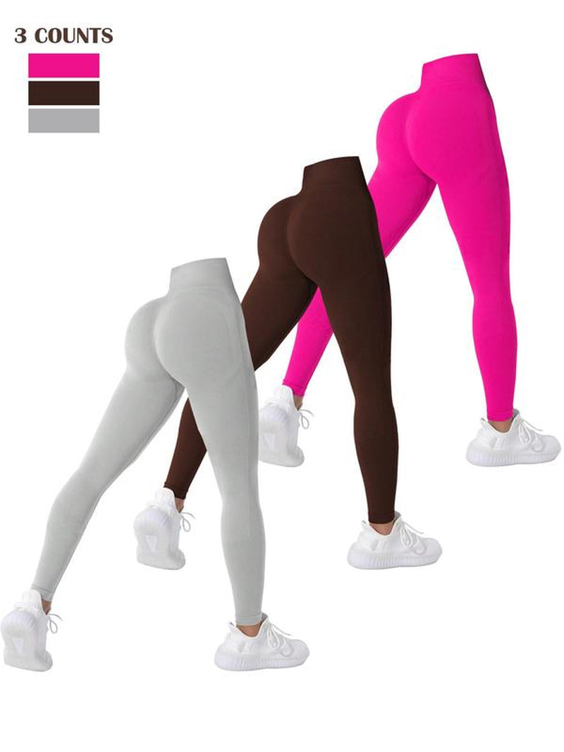 Women'S Solid High Waist Sports Leggings, Breathable Comfortable High Stretch Yoga Leggings, Ladies Sportswear for Indoor Outdoor Wear