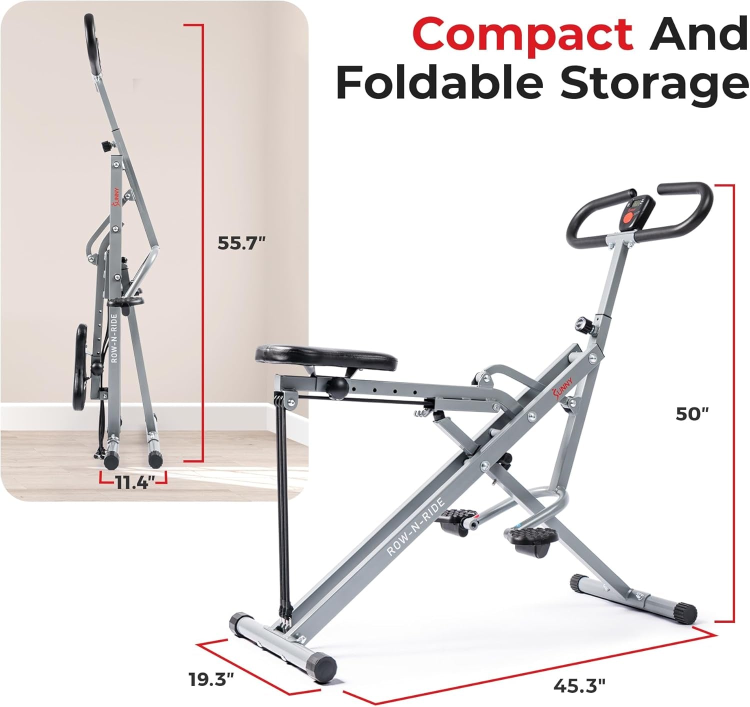 Row-N-Ride Squat Assist Trainer, Foldable & Easy Setup Exercise Equipment W/Adjustable Resistance, Home Gym Training Machine for Arm, Glute & Leg Workout, Optional in Colors