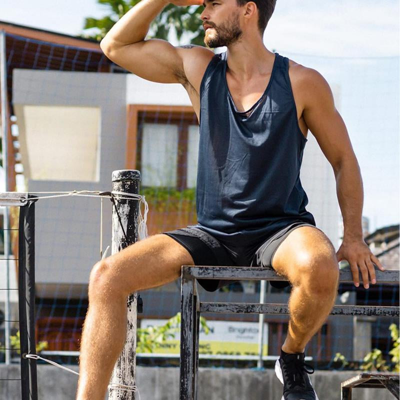 5 Pack Men'S Tank Top Sleeveless Sports Tops Breathable Y Suit Shorts, Solid Colour Simple Running Exercise Men'S Tank Top, Workout Muscle Shirt, Mentank Top